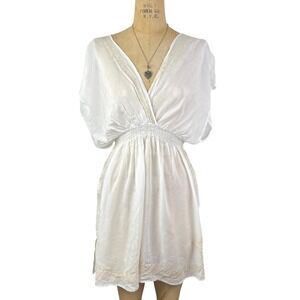 Vtg Boho Beach Lightweight Cover Up Embroidered Smocked Waist‎ Sz M L XL Summer